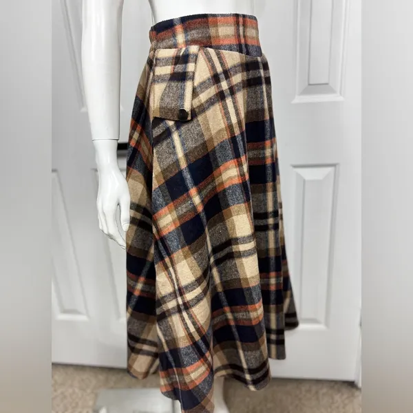 Unbranded Wool Blend Plaid A-Line Midi Skirt with Side Pockets Size Large K-41 - Image 6