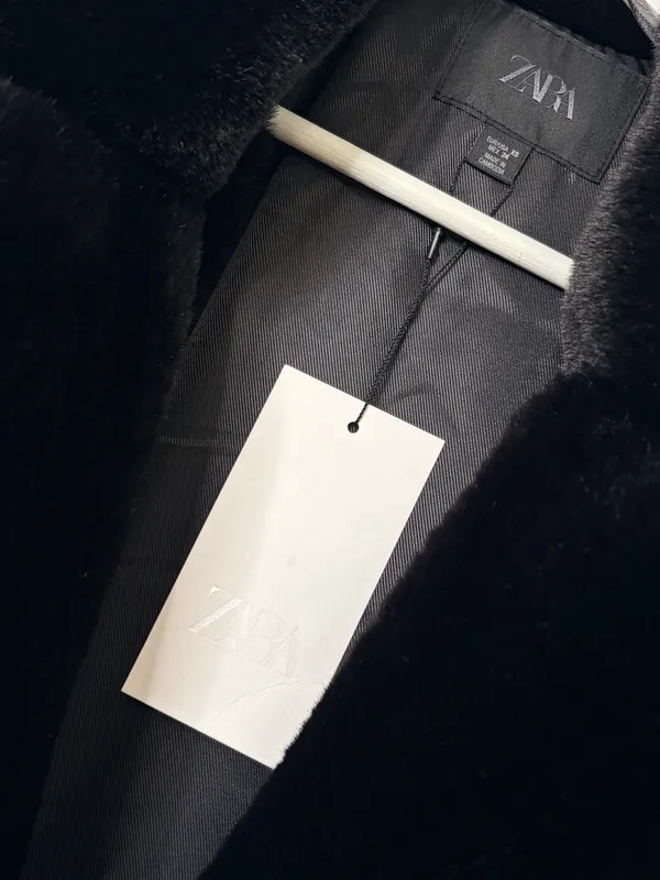 ZARA Black Faux Fur Coat Plush Glam Party Evening Quiet Luxury Statement Jacket XS - Image 5