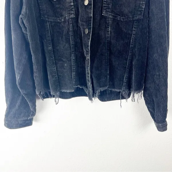 POL Black 100% Cotton Chest Pockets Frayed Hem Corduroy Trucker Jacket Small - Image 8