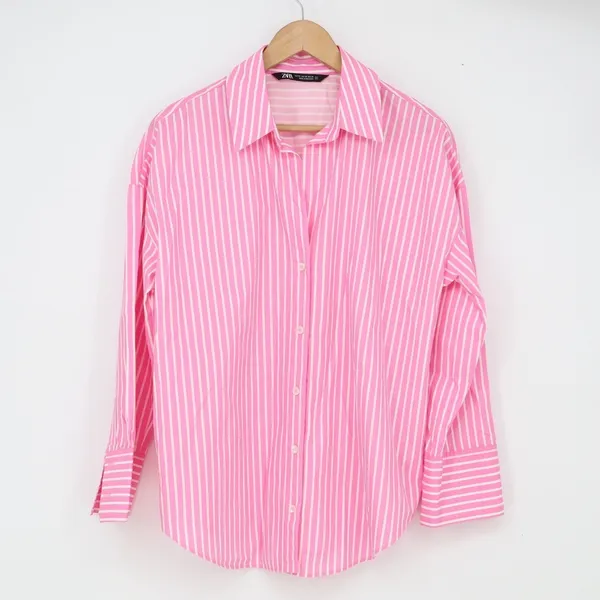 Zara Button Down Women's XS Pink Striped Long Sleeve Excellent - Image 2