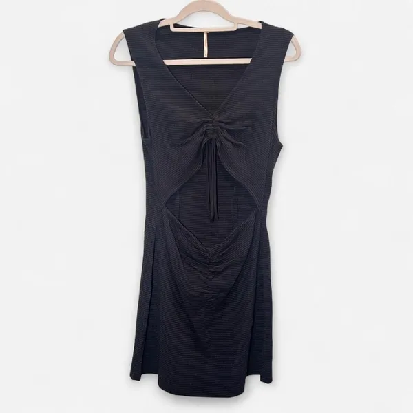 Free People Leila Black Cut-Out Tie Mini Dress M | Indie Night-Out Core - Image 3