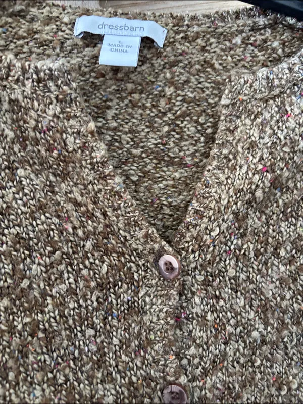 dressbarn Brown Speckled Knit Henley Sweater Large - Image 2