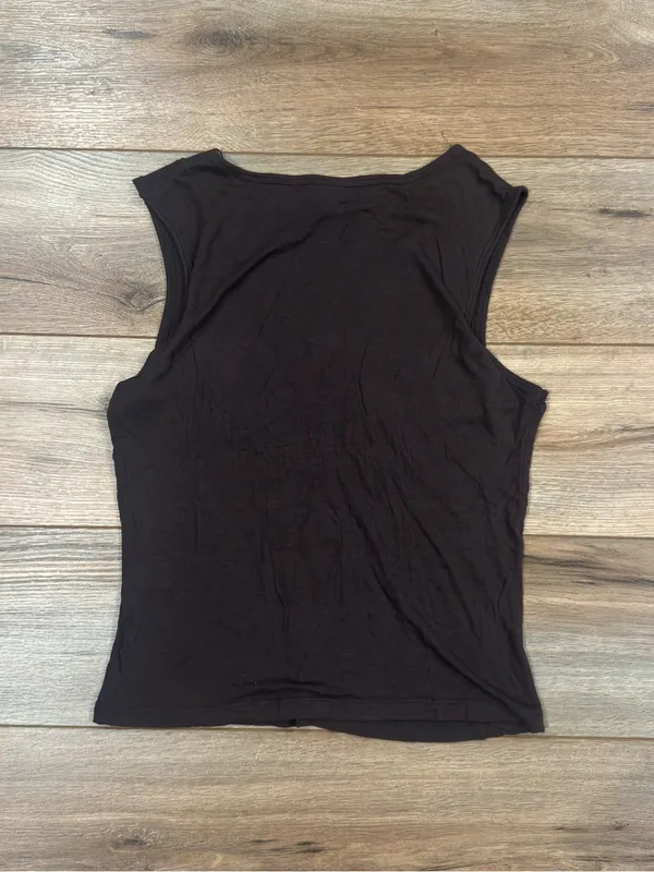 MOSSIMO Vintage 2000s Y2k Brown Lace Trim Embroidered Tank Top | Size Medium - Image 4