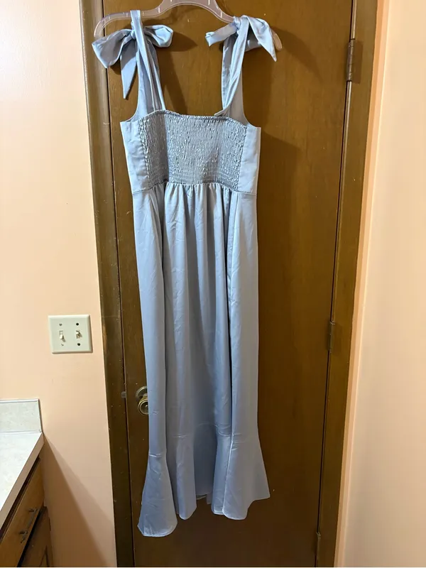 Show Me Your Mumu Claire Midi Dress in Steel Blue Luxe Satin - Image 5