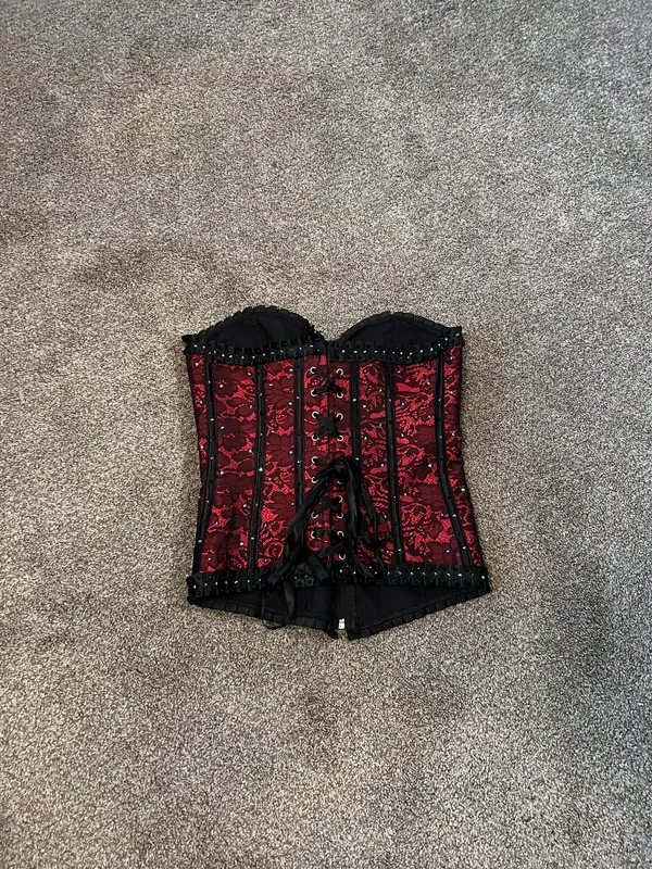 Women’s Rhinestoned Red Corset Size M - Image 2