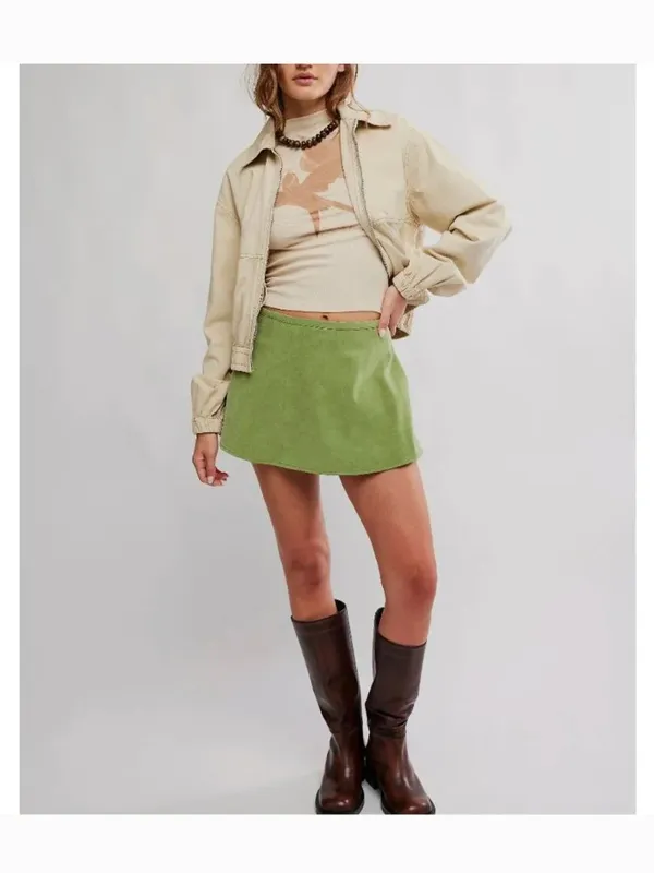NWOT FREE PEOPLE X We The Free Paradise Found Suede Skort Going Green pocket XS - Image 2