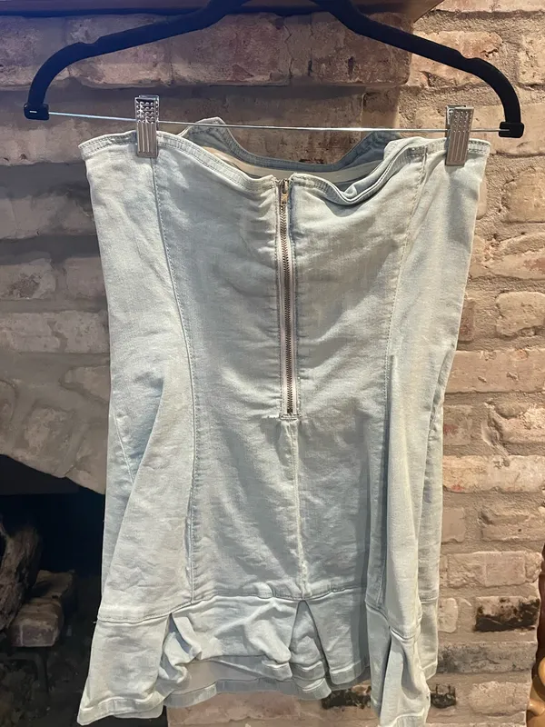Denim Strapless Mini Dress Blue Size 6 - Image 4
