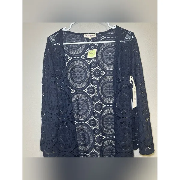 New Altar’d State Blue Crochet Knit Boho Kimono Cardigan Women’s Size Large - Image 2