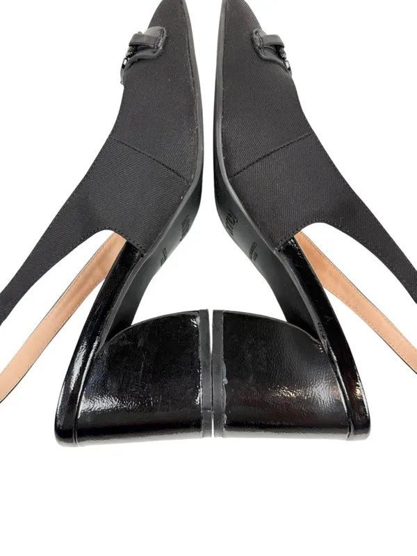 NYDJ Sanya Slingback Point‎ Toe Heels Blacklast Denim Black Buckle Size 9 - Image 9