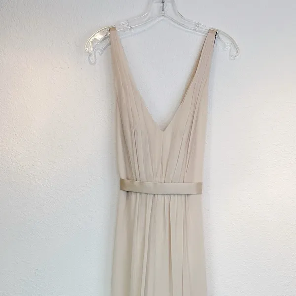 White by Vera Wang Cream Chiffon V Neck Cross Back Full Length Gown Size 4 - Image 6
