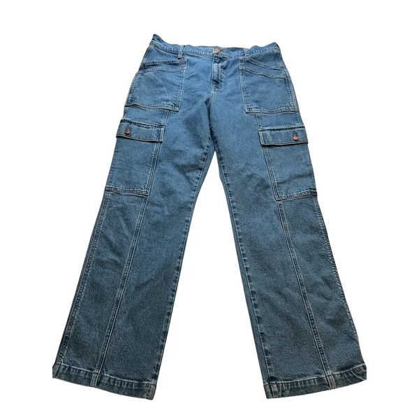 Madewell 90s Straight Cargo Jeans Womens 31 Blue Medium Wash Utility Denim Pants - Image 2