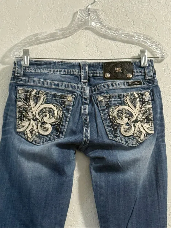 Miss Me Signature Boot Cut Slim Fit Stretch Women Denim Jeans raw hem BOOT 28 - Image 3