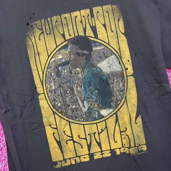 Jimi Hendrix 1969 Newport Pop Festival Distressed Tee XL - Image 4