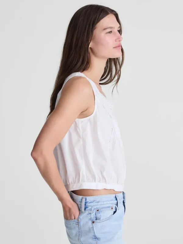 Madewell White Lace Insert Pintuck Cotton Voile Sleeveless Lightweight Top Sz S - Image 11
