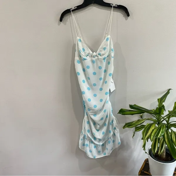 For Love‎ & Lemons Polka Dot Ruched Mini Dress Mesh Back Bodycon Size M - Image 3