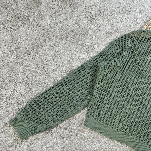 Old Navy Women’s Long-Sleeve Cropped Crochet Sweater Rib Knit Weeping Willow M - Image 7