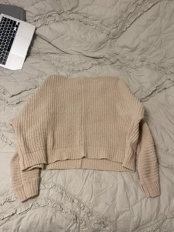 Cream V Neck Sweater  - Image 2
