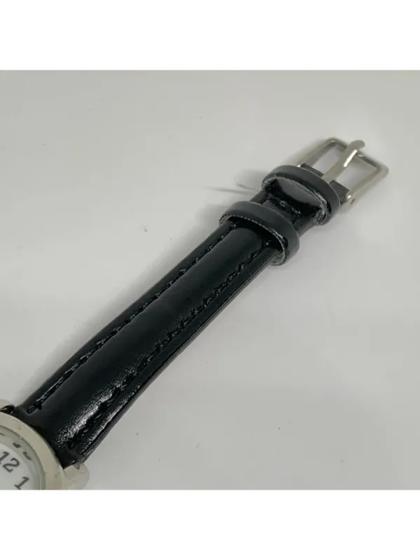 FMD women’s watch silver tone quartz analog 25mm black leather band running - Image 3