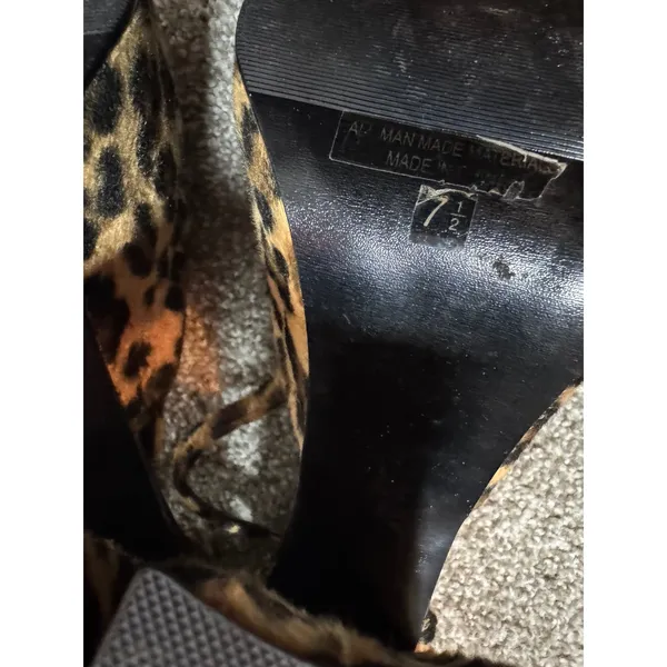 Too Sexy Leopard Print Faux Fur Platform Block Heels Ankle Strap Pumps 7.5 - Image 6