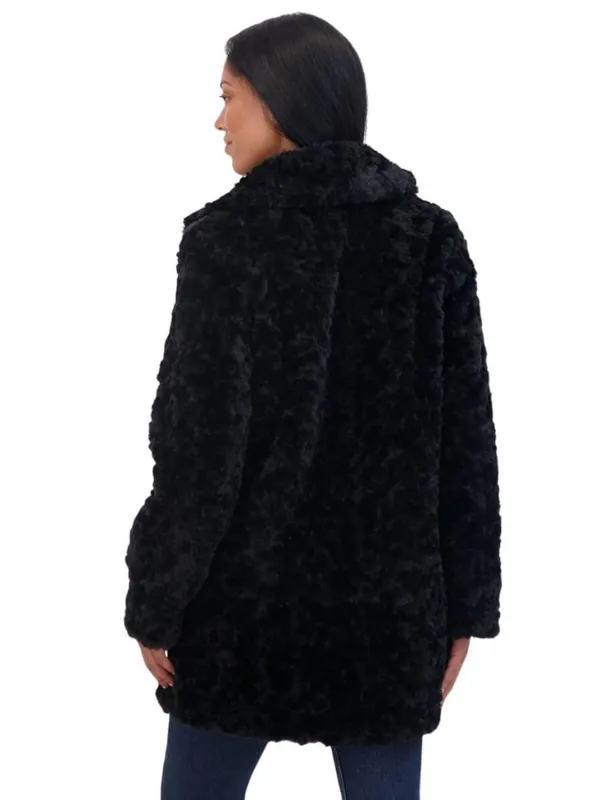NWT Sebby Collection Reversible Crushed Faux Fur Button Front Coat Black L - Image 3