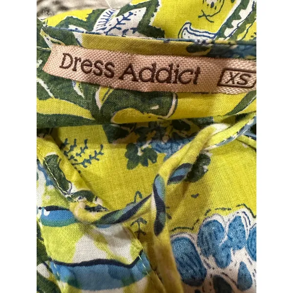 Dress Addict XS Tiered Cotton Mini Dress Green Floral Paisley Swirl Boho Tunic - Image 3