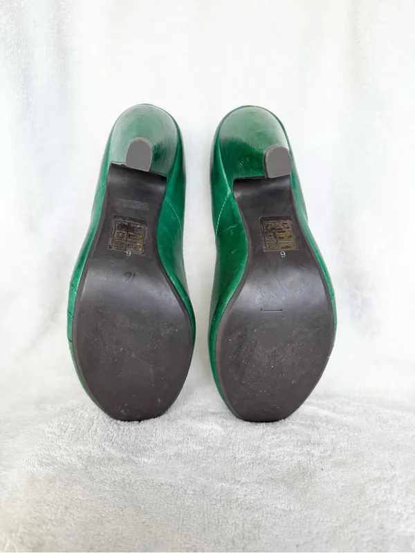 Miz Mooz Green Sunset Pumps Heels 6 Retro Round Toe Curved Heel Detailing - Image 10