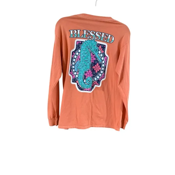 Women's Benny & Belle Long Sleeve Tee M Orange Blue Seahorse - Image 9