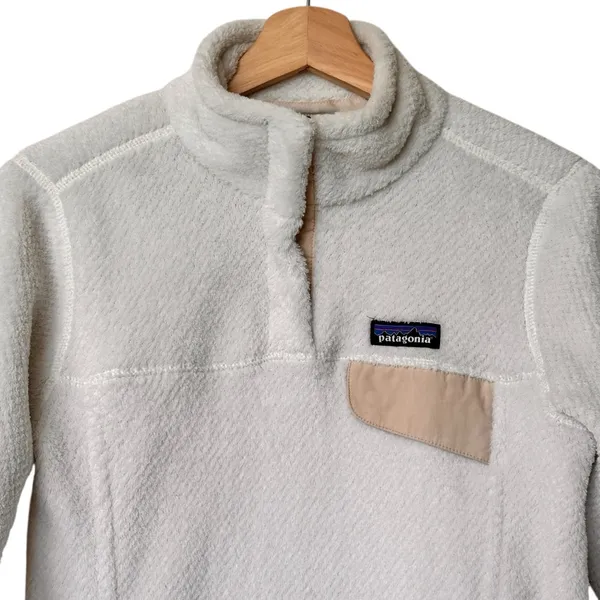 Patagonia Off-White Fleece with Tan Pocket Polartec size XS - Image 4