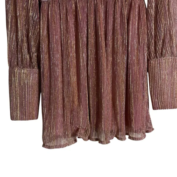 Retrofete Dani Pink Gold Lurex Long Sleeve V-Neck Mini Dress Size Small - Image 9