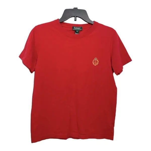Lauren Ralph Lauren Women's Red Crewneck T-shirt Embroidered Logo Small - Image 4