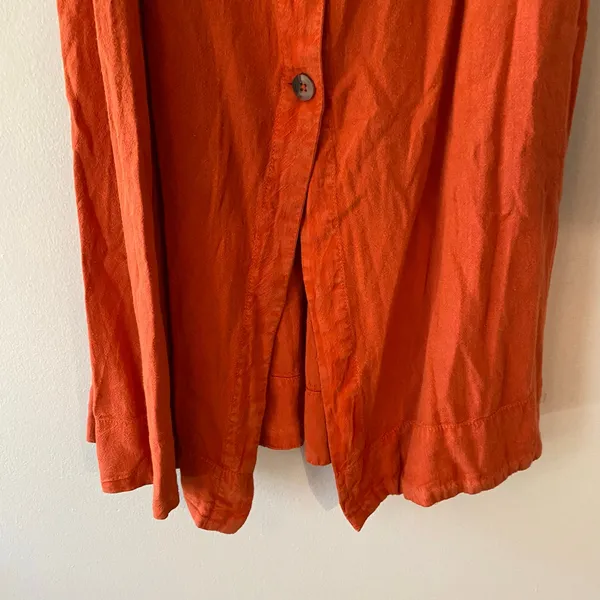Free People Red Orange String of Hearts Button Down Puff Sleeve Maxi Dress Small - Image 7