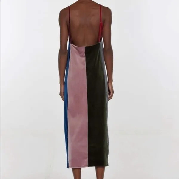 Drifter Dress Velarium Velvet Slip Color Block Strappy maxi Red Maroon Blue - Image 4