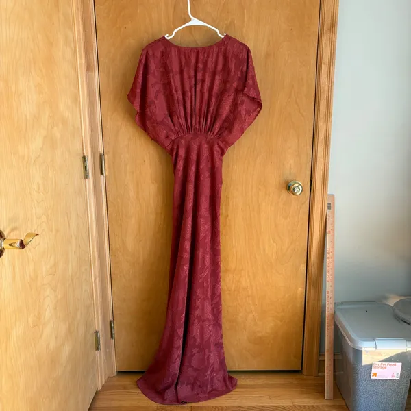 Hutch Floral Burnout Maxi‎ Dress Women 4 Rust Flutter Sleeve V-Neck Gown - Image 5