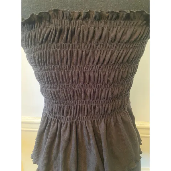 Altar'd State Black Smocked Peplum Tie-Strap Tank Top Size M Made in USA - Image 4