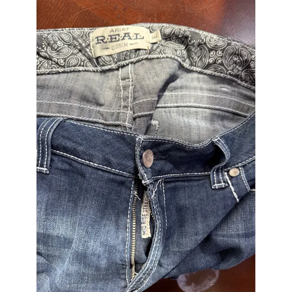 Ariat Real Denim Mid Rise Straight Jeans Women's 34R Blue Wash Embellished - Image 3