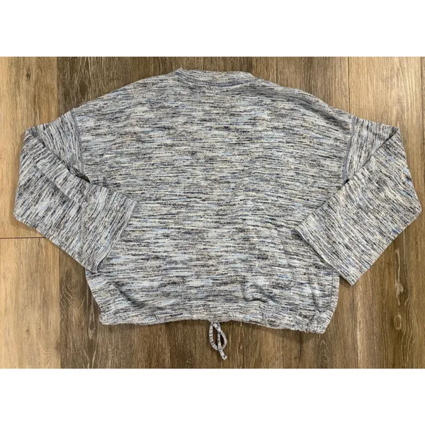 Aerie Cropped Long Sleeve Top Drawstring Hem Marled Gray/Blue XS Casual - Image 2