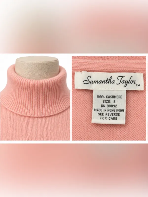 Samantha Taylor 100% Cashmere Turtleneck Sweater Pink Size Small Soft Luxury - Image 4