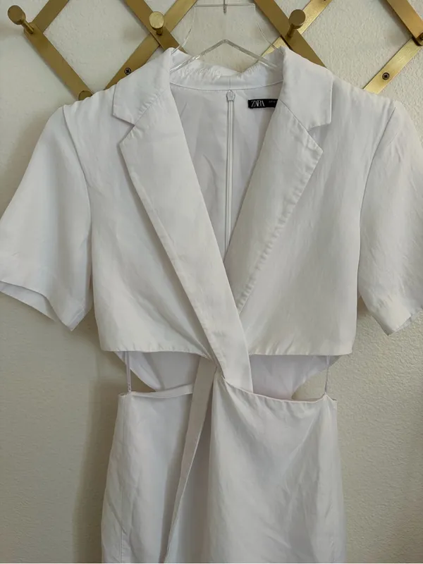 Zara Blogger Favorite White Blazer Front Twist Cutout Mini Dress XS - Image 7
