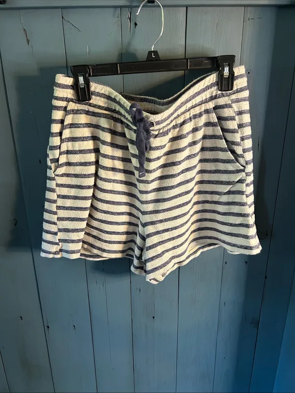 Old Navy Cream & Blue Striped Pull-On / Drawstring Shorts | Size Large - Image 2