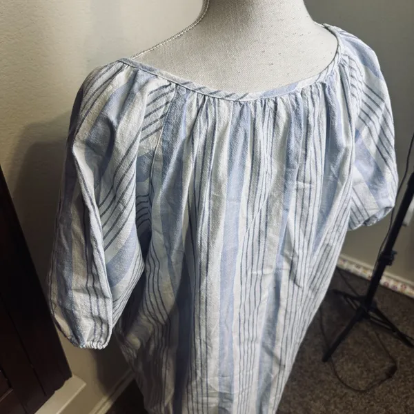 Free Assembly Blue White‎ Vertical striped Dress sz L Cottagecore Lagenlook - Image 5