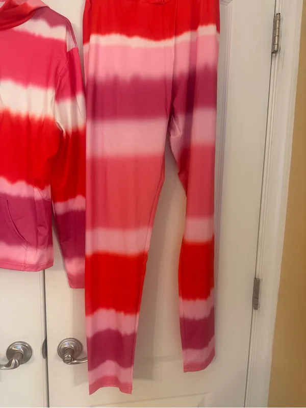 Pink & Red Women’s Tie-Dye Hoodie and Jogger 2 pc Set New never worn - Image 3