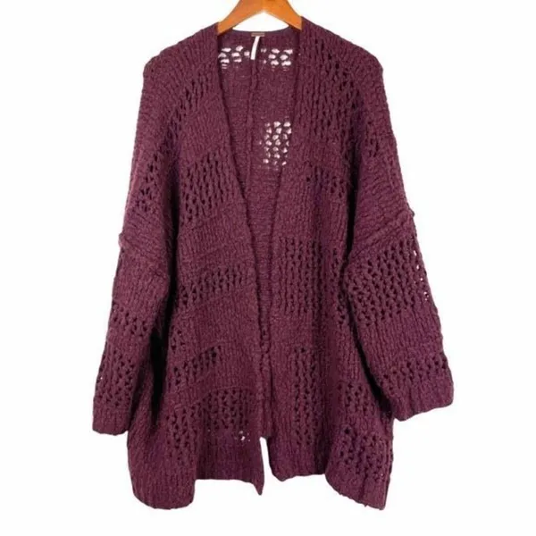 ✨Free People Saturday Morning Knit Oversized Maroon Cardigan Cardi Sweater✨ - Image 7