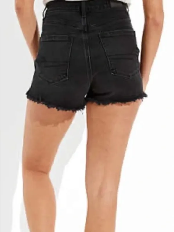 American Eagle Outfitters AEO Women's Black Distressed Denim Stretch Shorts - Image 4
