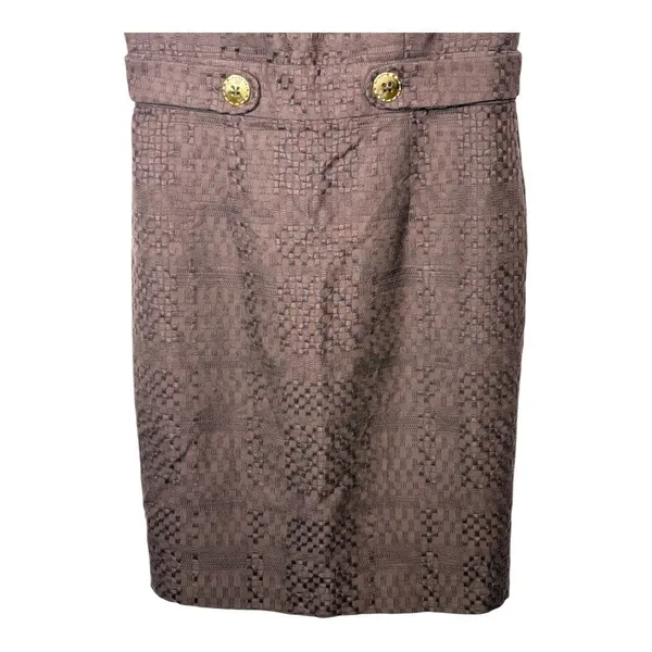 Milly Bark Brown Textured Sheath Dress Womens 8 Gold‎ Button Open Back Mod NWT - Image 10