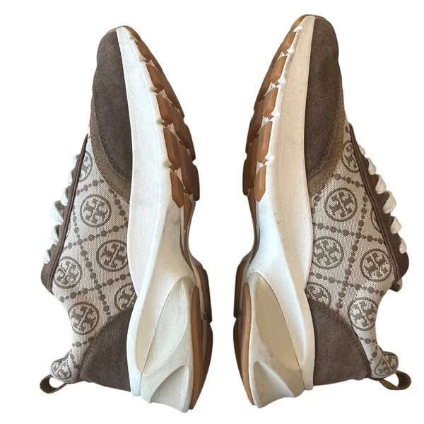 Tory Burch Good Luck T-Monogram Trainer Brown Suede Chunky Sneakers 8.5 - Image 6
