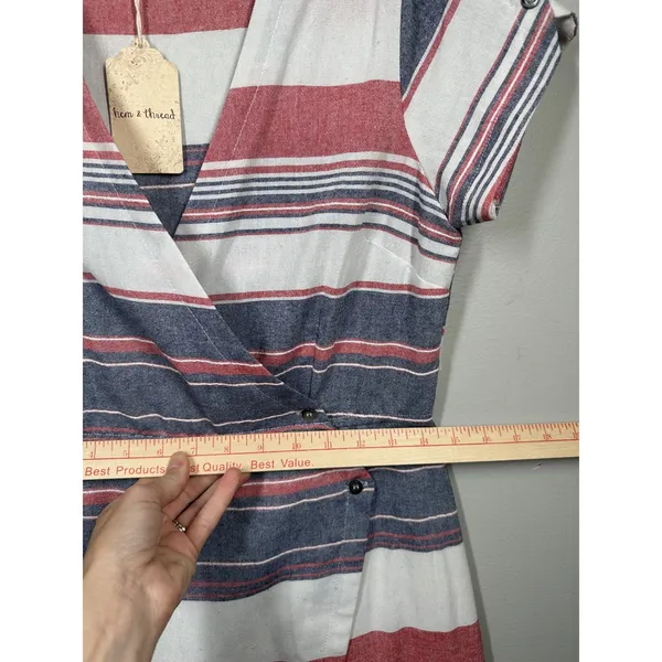 NWT Hem & Thread Small Dress 100% Cotton Striped Short Sleeve Wrap Womens - Image 8