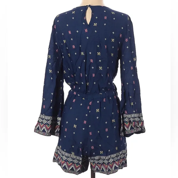 Roxy Navy Blue Long Sleeve Boho Beach‎ Romper - Image 2