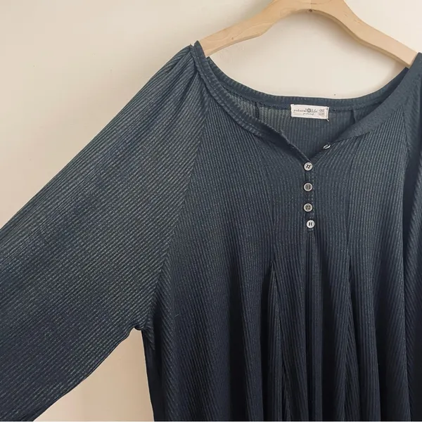 Natural Life Oversized Tunic Dress One Size Long Sleeve Button Front - Image 5