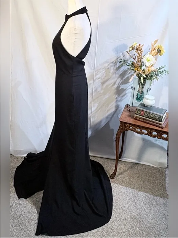 💥BHLDN Serephina Black Crepe Backless Halter Maxi Gown Side Slit Sz 12🧡 - Image 5
