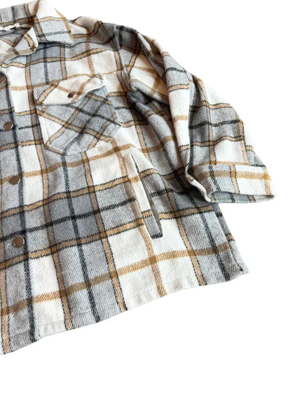 Bohme Plaid Flannel Shacket Shirt Jacket Snap Down Button Pockets Medium Women's - Image 6